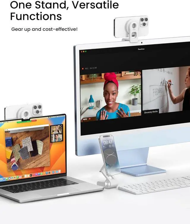 Alt view image 2 of 7 - Continuity Camera Mount for Desktop Monitor & iMac, Detachable iPhone Webcam Mount, Adjustable Magnetic Phone Stand for iPhone 16 Pro Max Plus Mini 15/14/13/12 and Mac OS Ventura