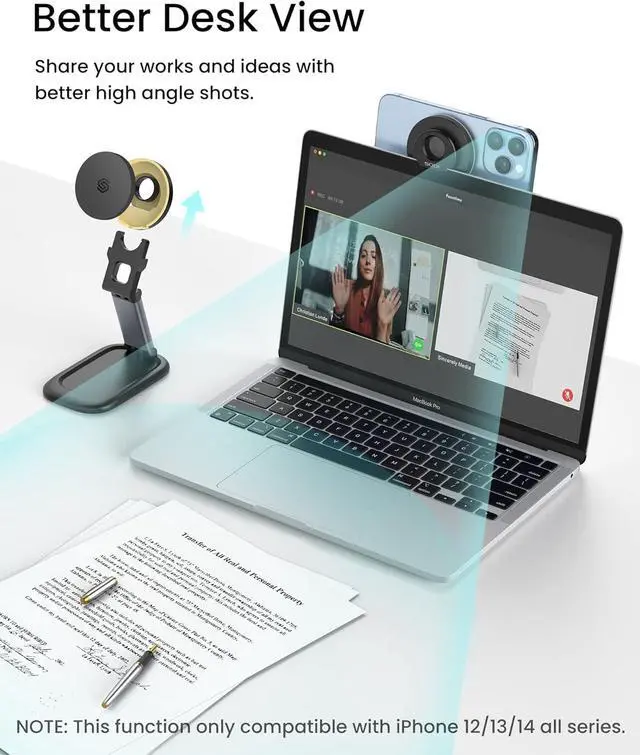 Alt view image 4 of 7 - Continuity Camera Mount for MacBook, Foldable iPhone Webcam Mount, Magnetic Phone Holder Compatible with iPhone 16/15/14/13/12 Series,MacBook OS Ventura,Facetime- Black