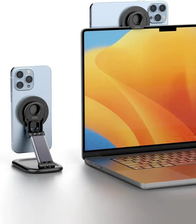 Alt view image 4 of 7 - Continuity Camera Mount for MacBook&iPhoneMag-Safe Webcam Mount Stand for Desk, Adjustable & Foldable Magnetic Phone Stand Compatible with OS Ventura, iPhone 16/15/14/13/12 Series Facetime