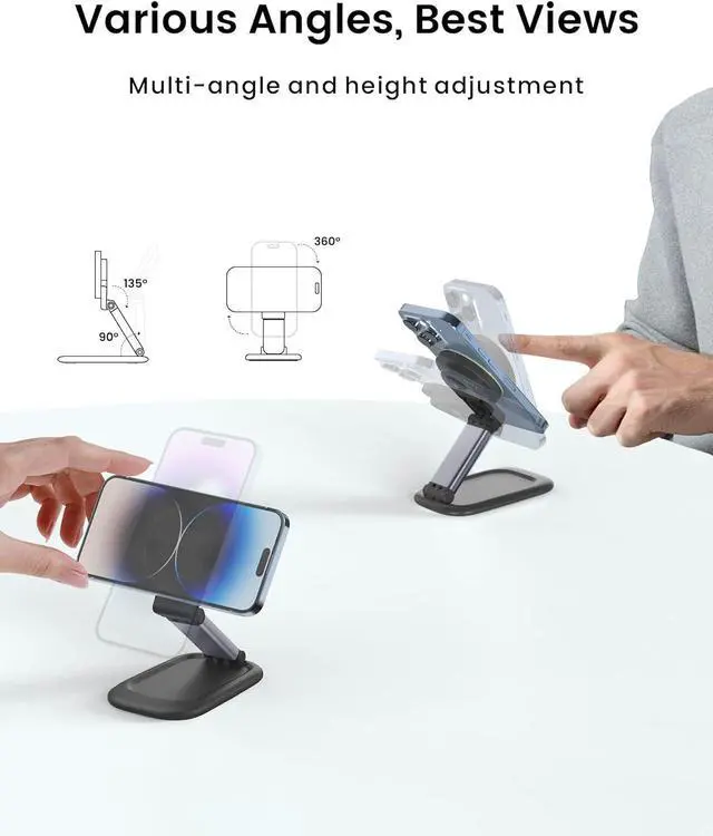 Alt view image 6 of 7 - Continuity Camera Mount for MacBook&iPhoneMag-Safe Webcam Mount Stand for Desk, Adjustable & Foldable Magnetic Phone Stand Compatible with OS Ventura, iPhone 16/15/14/13/12 Series Facetime