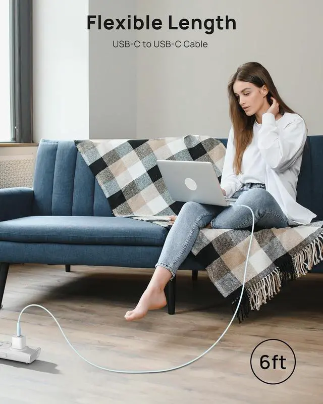 Alt view image 7 of 7 - USB C Cable,100W Flow USB C Cable, Silicone Type C Charger Fast Charging for iPhone 16 Series, MacBook Pro 2020 and More (USB 2.0, 6FT, Blue)