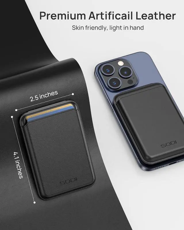 Alt view image 2 of 7 - Magnetic Card Holder, Ultra-Thin PU Leather Mag-safe Wallet Stand with N52 Magnets, Fit3 Cards,Compatible with iPhone 16/15/14/13/12 Pro/Promax, Black