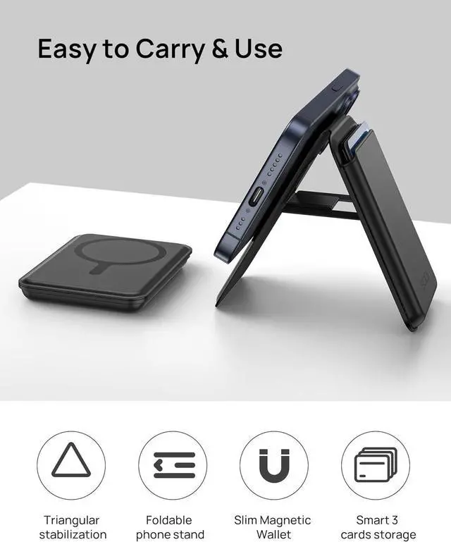 Alt view image 4 of 7 - Magnetic Card Holder, Ultra-Thin PU Leather Mag-safe Wallet Stand with N52 Magnets, Fit3 Cards,Compatible with iPhone 16/15/14/13/12 Pro/Promax, Black