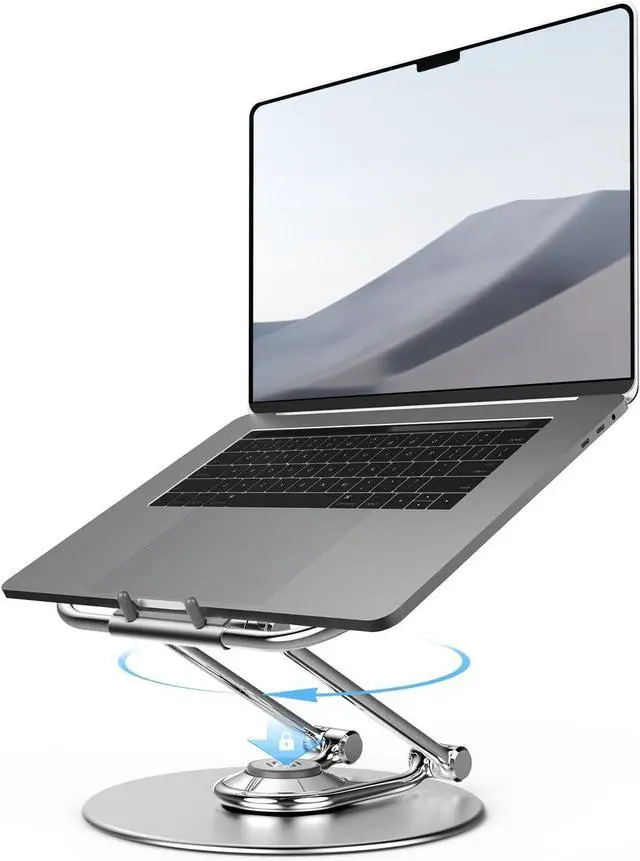 Main image of Adjustable Computer Stand with 360 Rotating Base, Ergonomic Laptop Stand for Easy Storage, Foldable Laptop Riser Compatible with MacBook Pro/Air All Laptop up to 16", Silver