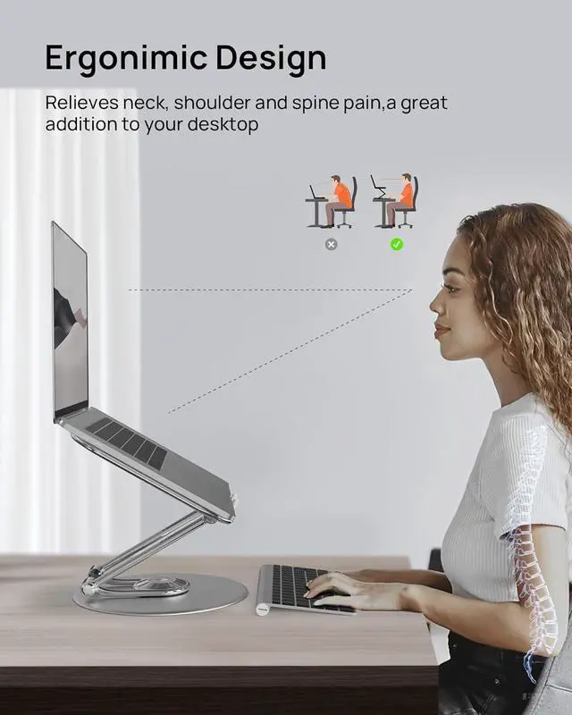 Alt view image 4 of 7 - Adjustable Computer Stand with 360 Rotating Base, Ergonomic Laptop Stand for Easy Storage, Foldable Laptop Riser Compatible with MacBook Pro/Air All Laptop up to 16", Silver