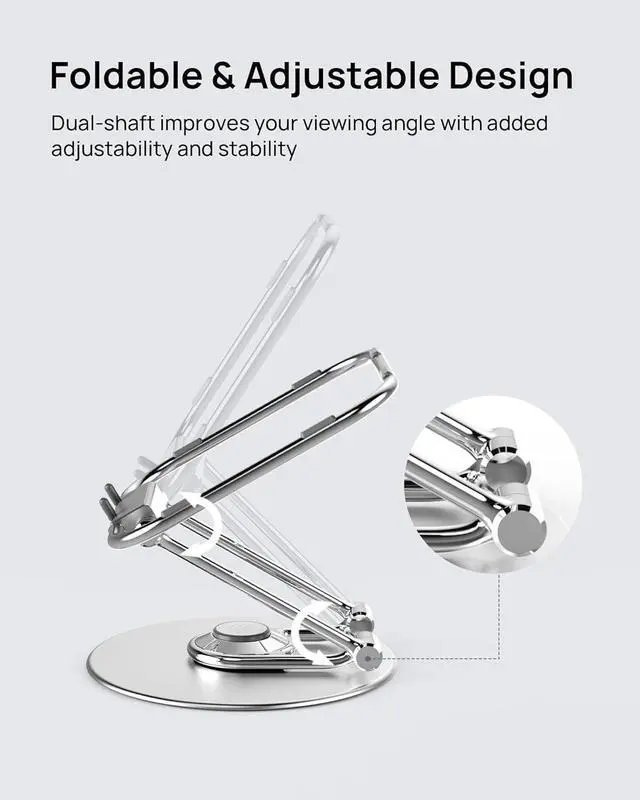 Alt view image 5 of 7 - Adjustable Computer Stand with 360 Rotating Base, Ergonomic Laptop Stand for Easy Storage, Foldable Laptop Riser Compatible with MacBook Pro/Air All Laptop up to 16", Silver