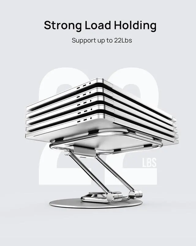 Alt view image 6 of 7 - Adjustable Computer Stand with 360 Rotating Base, Ergonomic Laptop Stand for Easy Storage, Foldable Laptop Riser Compatible with MacBook Pro/Air All Laptop up to 16", Silver