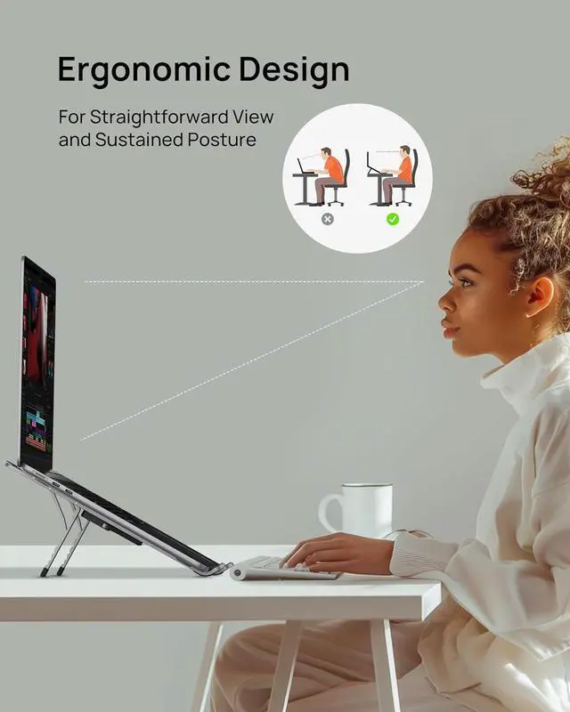Alt view image 2 of 7 - Foldable Laptop Stand for Desk, 6-Levels Height Adjustment Portable Laptop Holder Riser, Ergonomic Aluminum Computer Stand for 10-15.6" Laptop and Tablet,Black