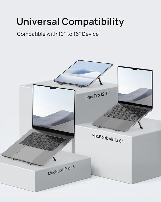 Alt view image 6 of 7 - Foldable Laptop Stand for Desk, 6-Levels Height Adjustment Portable Laptop Holder Riser, Ergonomic Aluminum Computer Stand for 10-15.6" Laptop and Tablet,Black