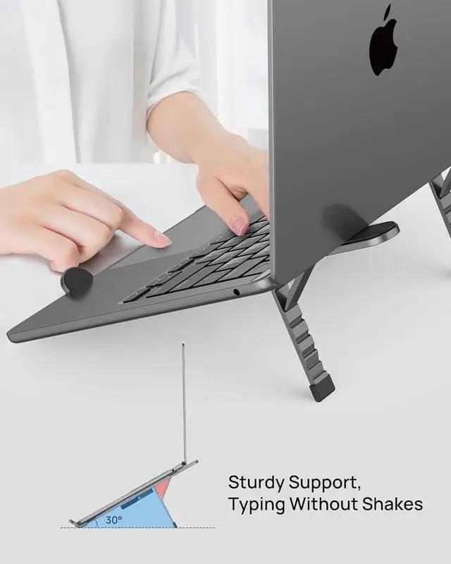 Alt view image 7 of 7 - Foldable Laptop Stand for Desk, 6-Levels Height Adjustment Portable Laptop Holder Riser, Ergonomic Aluminum Computer Stand for 10-15.6" Laptop and Tablet,Black