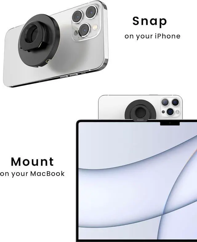 Alt view image 3 of 7 - Continuity Camera Mount for MacBook, Foldable iPhone Webcam Mount, Magnetic Phone Holder Compatible with iPhone 16/15/14/13/12 Series,MacBook OS Ventura,Facetime- Black