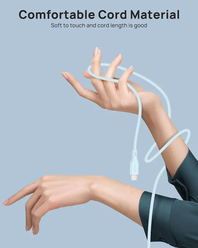 Alt view image 2 of 7 - USB C Cable,100W Flow USB C Cable, Silicone Type C Charger Fast Charging for iPhone 16 Series, MacBook Pro 2020 and More (USB 2.0, 6FT, Blue)