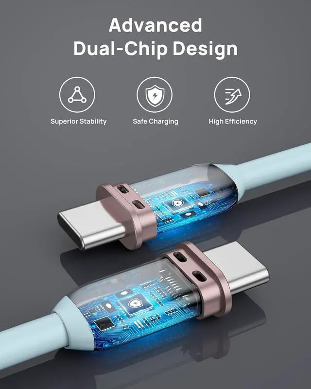 Alt view image 4 of 7 - USB C Cable,100W Flow USB C Cable, Silicone Type C Charger Fast Charging for iPhone 16 Series, MacBook Pro 2020 and More (USB 2.0, 6FT, Blue)