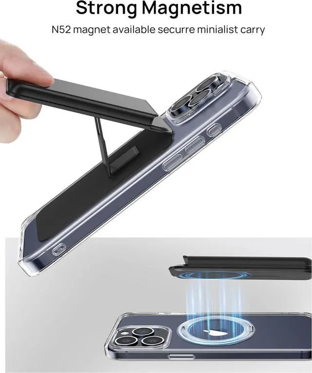 Alt view image 6 of 7 - Magnetic Card Holder, Ultra-Thin PU Leather Mag-safe Wallet Stand with N52 Magnets, Fit3 Cards,Compatible with iPhone 16/15/14/13/12 Pro/Promax, Black