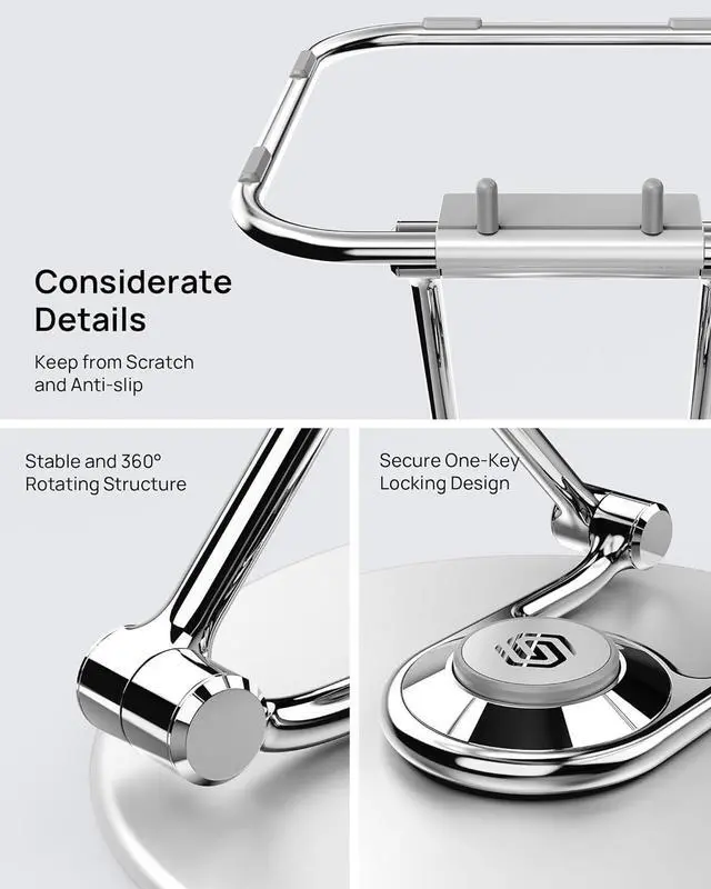 Alt view image 3 of 7 - Adjustable Computer Stand with 360 Rotating Base, Ergonomic Laptop Stand for Easy Storage, Foldable Laptop Riser Compatible with MacBook Pro/Air All Laptop up to 16", Silver