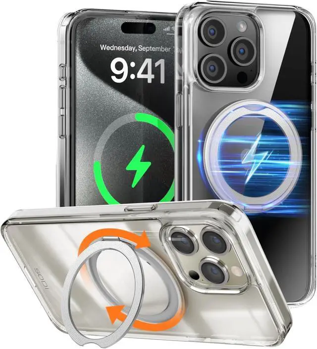 Main image of Magnetic Phone Case for iPhone 15 Pro Case with Invisible Kickstand, 360°Rotate Ring Stand Case, Shockproof & Anti-Drop TPU+PC Case, All-in-1 Phone Case Stand