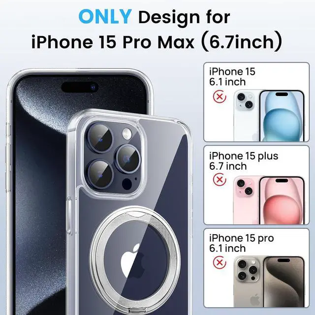 Alt view image 2 of 7 - Magnetic Phone Case for iPhone 15 Pro Case with Invisible Kickstand, 360°Rotate Ring Stand Case, Shockproof & Anti-Drop TPU+PC Case, All-in-1 Phone Case Stand