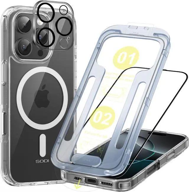 Main image of 3 in 1 Magnetic Phone Case Designed for iPhone 16 Pro with 1X Screen Protector & 1X Camera Lens Protector, Military-Grade Protection Phone Case Compatible with MagSafe [Not-Yellowing],Clear