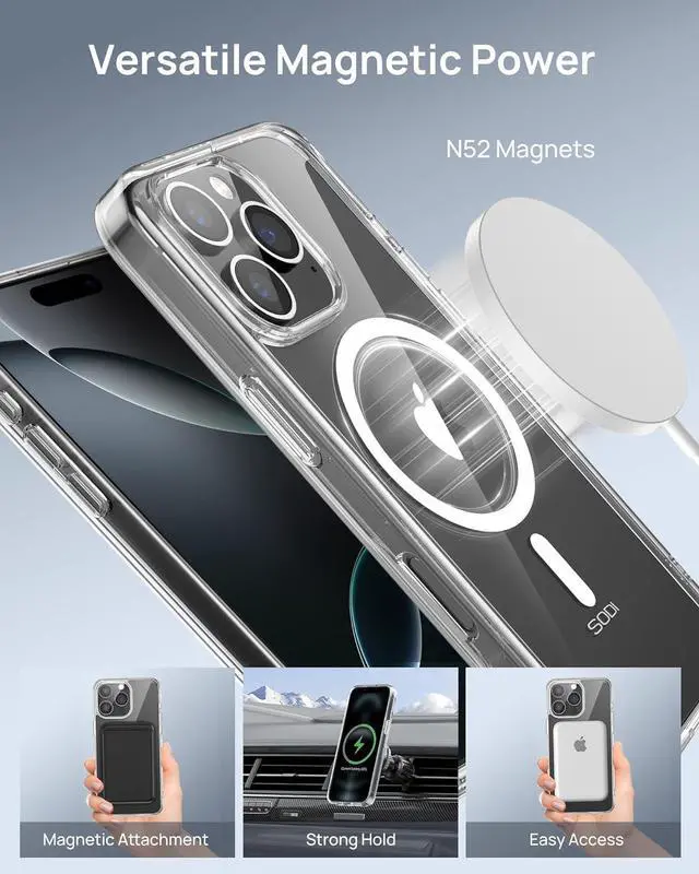 Alt view image 4 of 7 - 3 in 1 Magnetic Phone Case Designed for iPhone 16 Pro with 1X Screen Protector & 1X Camera Lens Protector, Military-Grade Protection Phone Case Compatible with MagSafe [Not-Yellowing],Clear