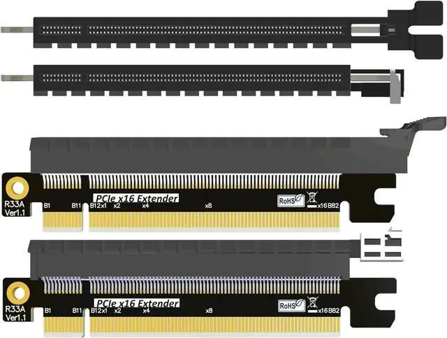 Alt view image 3 of 3 - ADT-Link PCIe 4.0 x16 x8 x4 Male to x16 Female Riser Extension Adapter Heightened Test Protection Card (R33A-AMP)