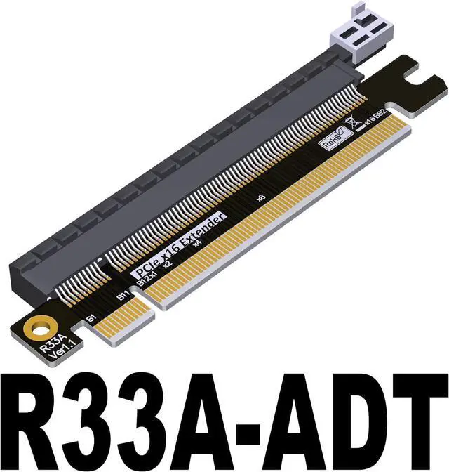 Alt view image 2 of 4 - ADT-Link PCIe 4.0 x16 x8 x4 Male to x16 Female Riser Extension Adapter Heightened Test Protection Card (R33A-ADT)