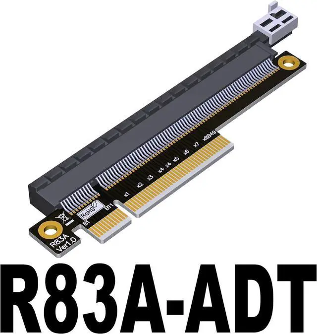Alt view image 2 of 3 - ADT-Link PCIe 4.0 x16 x8 x4 Male to x16 Female Riser Extension Adapter Heightened Test Protection Card (R83A-ADT)
