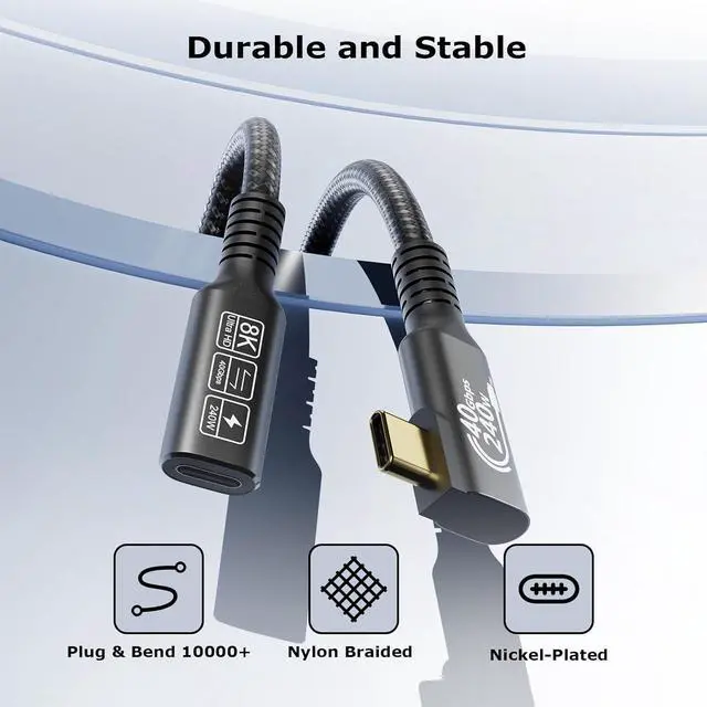 Alt view image 2 of 7 - USB4 Cable with Thunderbolt 4, 240W Charging, 40Gbps Data, 8K@60Hz 4K120Hz HDR, PD3.1, USB C to USB C, for MacBook M1-M3, Mac Studio, Laptops, Monitor 3.3ft