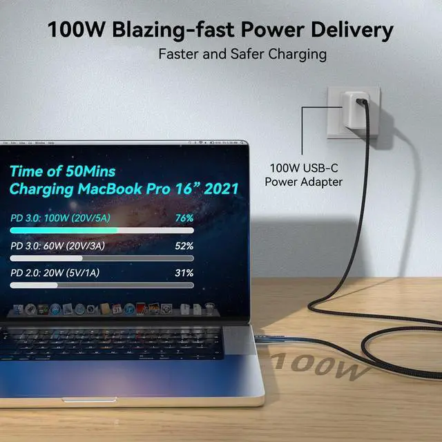 Alt view image 3 of 7 - 16.5FT USB C Cable 3.2 Gen 2X2 20Gbps, 5M Type C 4K@60Hz UHD Video 5A/100W PD3.0 Fast Charge Cord with E-Marker Compatible with Thunderbolt 3/4 MacBook Pro Galaxy Pixel  Monitor