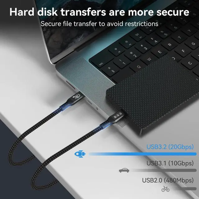 Alt view image 5 of 7 - 16.5FT USB C Cable 3.2 Gen 2X2 20Gbps, 5M Type C 4K@60Hz UHD Video 5A/100W PD3.0 Fast Charge Cord with E-Marker Compatible with Thunderbolt 3/4 MacBook Pro Galaxy Pixel  Monitor