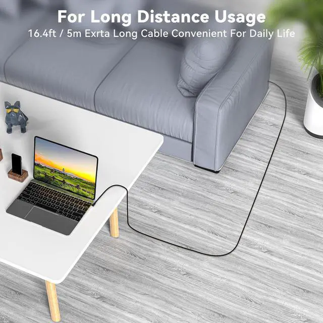 Alt view image 6 of 7 - 16.5FT 20Gbps USB C 3.2 Gen 2 Cable, 5M 90Degree Type C 4K@60Hz UHD Video 5A/240W PD3.0 Fast Charge Cord w/E-Marker Compatible with Thunderbolt 3/4 MacBook Monitor