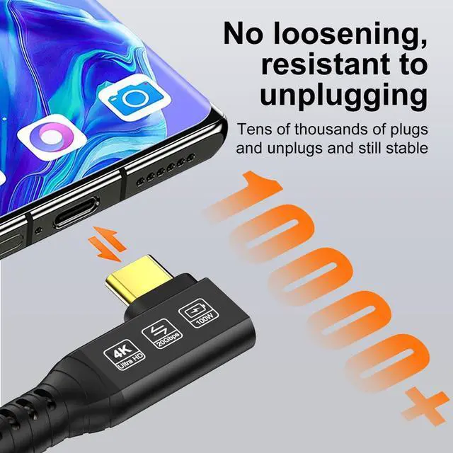 Alt view image 7 of 7 - 16.5FT 20Gbps USB C 3.2 Gen 2 Cable, 5M 90Degree Type C 4K@60Hz UHD Video 5A/240W PD3.0 Fast Charge Cord w/E-Marker Compatible with Thunderbolt 3/4 MacBook Monitor