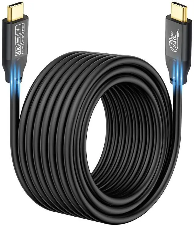 Main image of 20Gbps USB C 3.2 Gen 2 Cable, Type C 4K@60Hz UHD Video 5A/240W PD3.1 Fast Charge w/E-Marker Compatible with Thunderbolt 3/4 for Phone 15Pro MacBook Pixel  Monitor 10ft long=3M