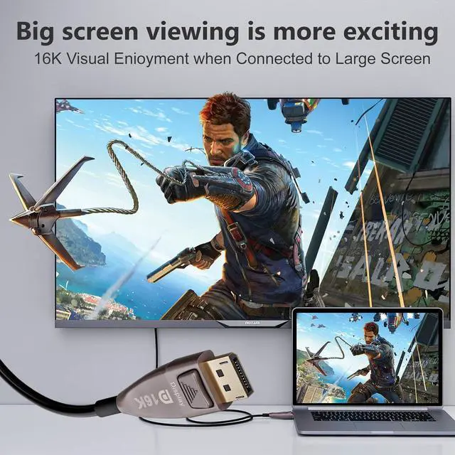 Alt view image 4 of 7 - DisplayPort 16K Fiber Optic Cable, DisplayPort 2.0 2.1 kable support 80Gbps, 16K@60Hz, 8K@120Hz, 4K@240Hz 165Hz 144Hz, 2K@360Hz, Gaming Monitor Cord (DP16K-15m)
