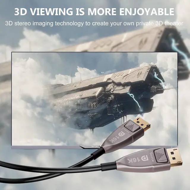 Alt view image 5 of 7 - DisplayPort 16K Fiber Optic Cable, DisplayPort 2.0 2.1 kable support 80Gbps, 16K@60Hz, 8K@120Hz, 4K@240Hz 165Hz 144Hz, 2K@360Hz, Gaming Monitor Cord (DP16K-15m)