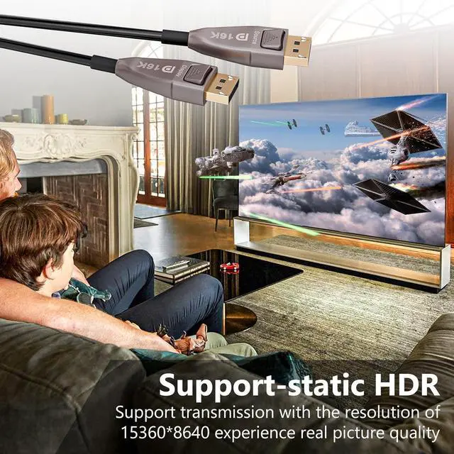 Alt view image 7 of 7 - DisplayPort 16K Fiber Optic Cable, DisplayPort 2.0 2.1 kable support 80Gbps, 16K@60Hz, 8K@120Hz, 4K@240Hz 165Hz 144Hz, 2K@360Hz, Gaming Monitor Cord (DP16K-15m)