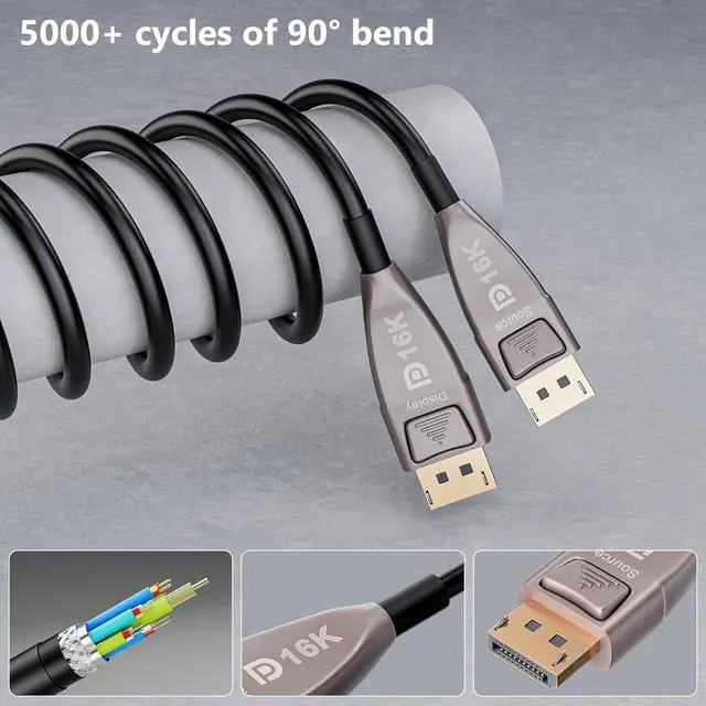 Alt view image 6 of 7 - DisplayPort 16K Fiber Optic Cable, DisplayPort 2.0 2.1 kable support 80Gbps, 16K@60Hz, 8K@120Hz, 4K@240Hz 165Hz 144Hz, 2K@360Hz, Gaming Monitor Cord (DP16K-15m)