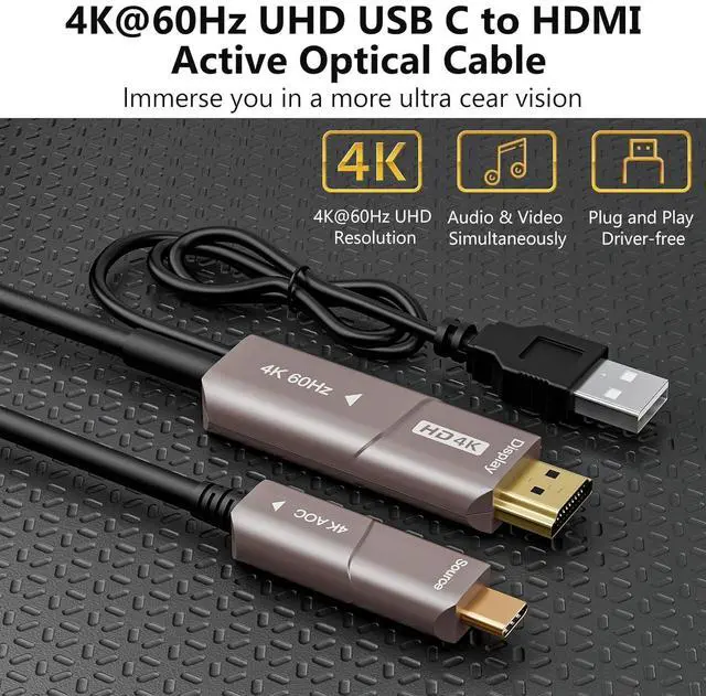 Alt view image 7 of 7 - USB C to HDMI Optical Cable USB 3.1 Type C to HDMI 4K Thunderbolt 3/4 Compatible for MacBook Pro/Air (F0402-AOC-10M)