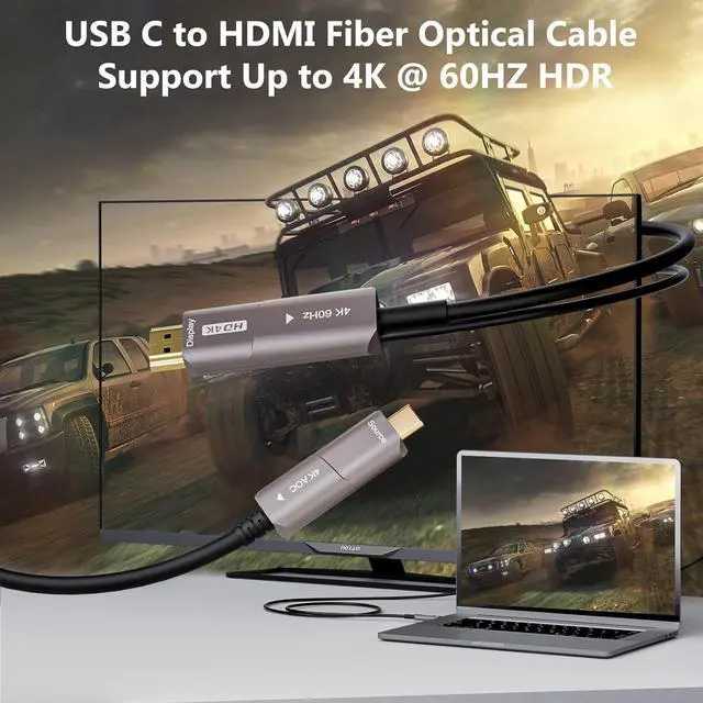 Alt view image 6 of 7 - USB C to HDMI Optical Cable USB 3.1 Type C to HDMI 4K Thunderbolt 3/4 Compatible for MacBook Pro/Air (F0402-AOC-10M)