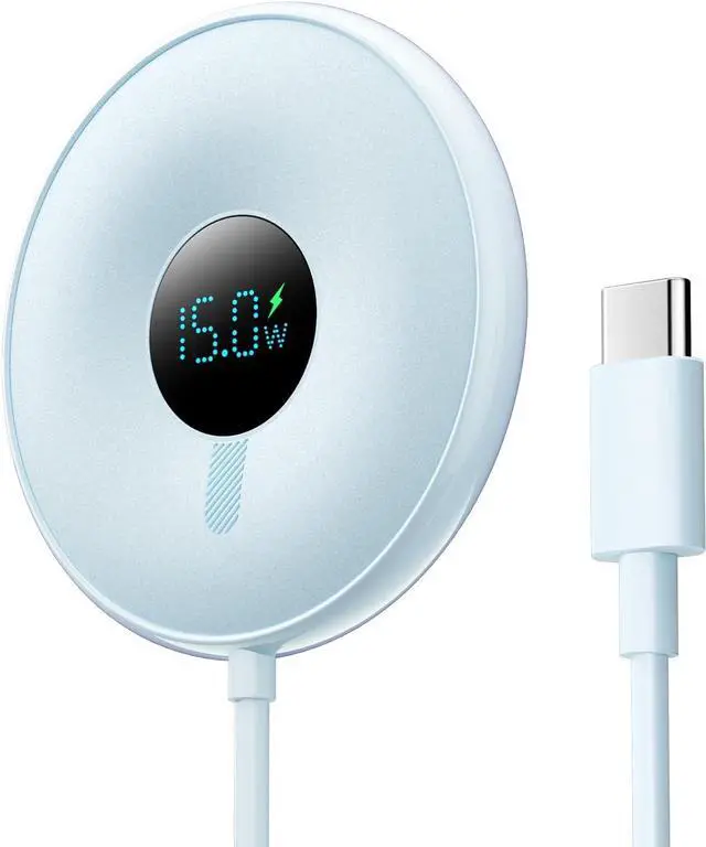 Main image of 15W Magnetic Wireless Charger with LED Power Display, Magnetic Charger, for iPhone 16/15/14/13/12 Series, , Airpods 2/3/pro/pro 2(Adapter Not Included) (Blue)