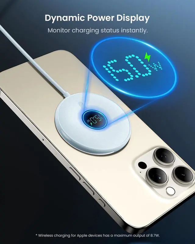 Alt view image 3 of 7 - 15W Magnetic Wireless Charger with LED Power Display, Magnetic Charger, for iPhone 16/15/14/13/12 Series, , Airpods 2/3/pro/pro 2(Adapter Not Included) (Blue)