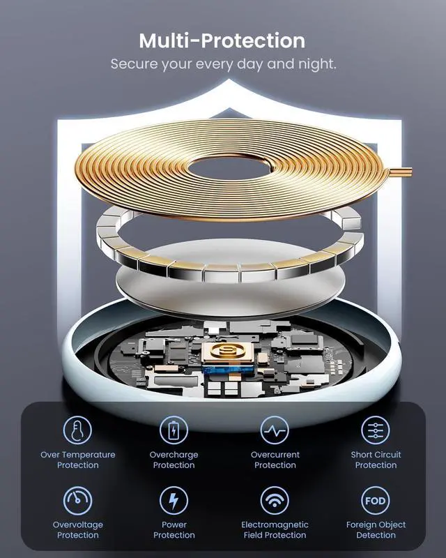 Alt view image 7 of 7 - 15W Magnetic Wireless Charger with LED Power Display, Magnetic Charger, for iPhone 16/15/14/13/12 Series, , Airpods 2/3/pro/pro 2(Adapter Not Included) (Blue)
