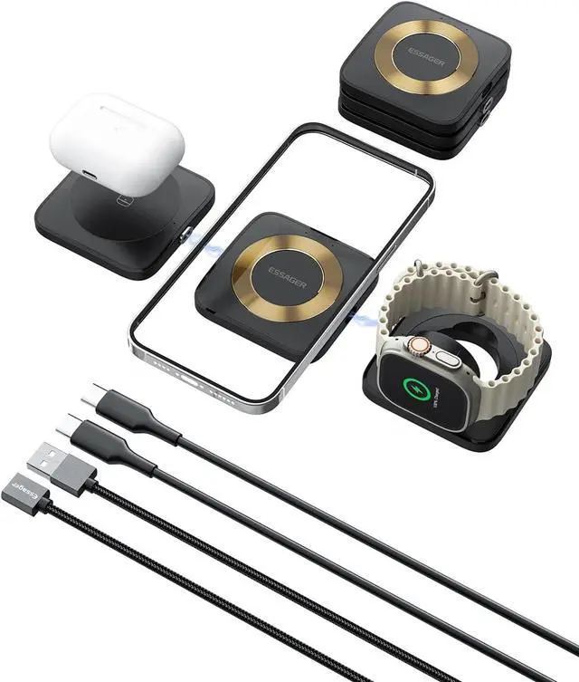 Main image of 3 in 1 Wireless Charging Station Magnetic Detachable, Wireless Magnetic Charger for Apple, Compatible with iPhone 15/14/13/12, Airpods 3/2/Pro, iWatch(Black)