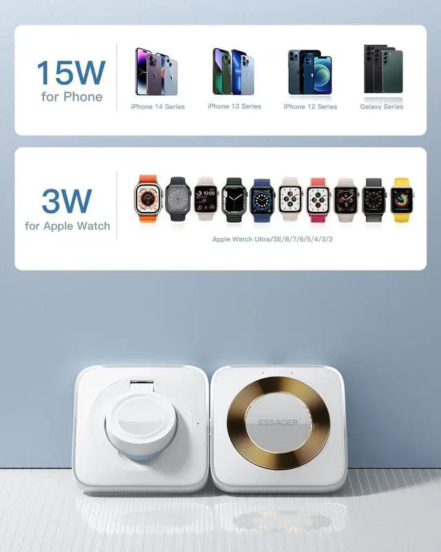 Alt view image 4 of 7 - 2 in 1 Wireless Charging Station Magnetic Detachable, Wireless Magnetic Charger for Apple, Compatible with iPhone 15/14/13/12, Airpods 3/2/Pro, iWatch(White)