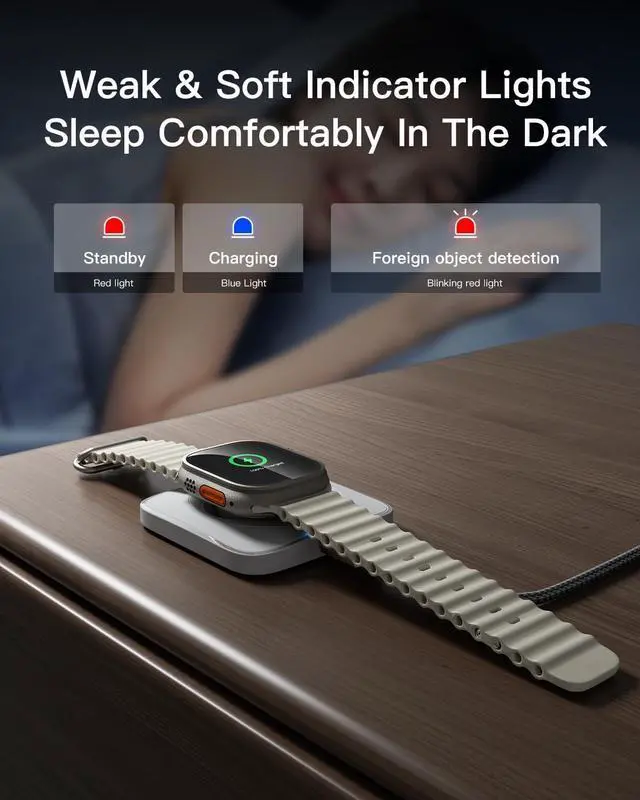 Alt view image 6 of 7 - Foldable Wireless Magnetic iWatch Charger, Wireless Magnetic Charging Pad, Compatible with iWatch 2/3/4/5/6/7/8(White)