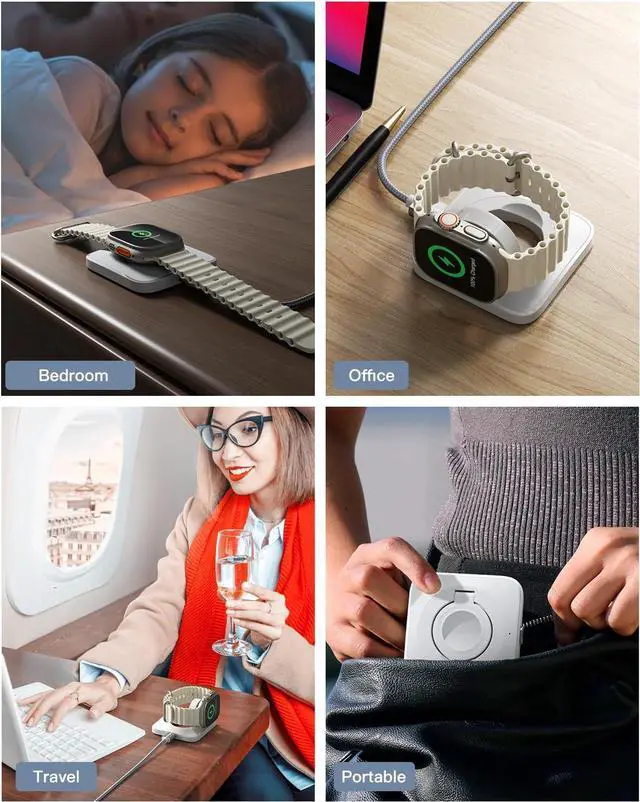 Alt view image 7 of 7 - Foldable Wireless Magnetic iWatch Charger, Wireless Magnetic Charging Pad, Compatible with iWatch 2/3/4/5/6/7/8(White)