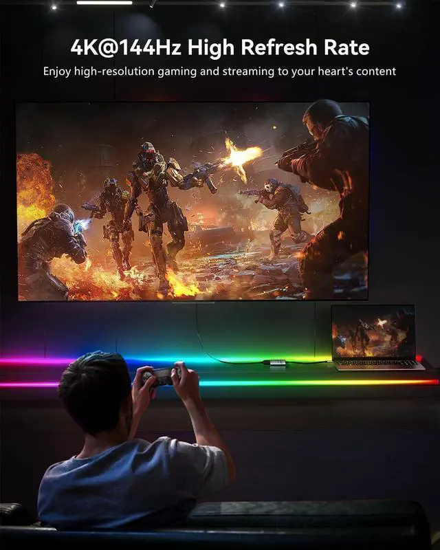 Alt view image 6 of 7 - USB C to HDMI 2.1 Adapter 8K@60Hz 4K@144Hz Aluminum Type-C to HDMI Cable, Compatible with Thunderbolt 4 3 Support 48Gbps/HDCP2.3/HDR for Laptop, Tablet