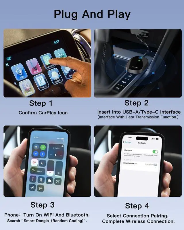 Alt view image 2 of 7 - Wireless CarPlay Adapter for iPhone, Universal, Converts Wired to Wireless CarPlay Dongle, Plug & Play Compatible with BMW, Lexus, Ford, Benz, Audi, Volvo, and More - iOS 10+ Supported