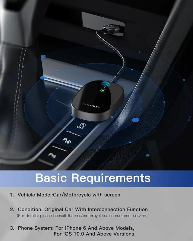 Alt view image 3 of 7 - Wireless CarPlay Adapter for iPhone, Universal, Converts Wired to Wireless CarPlay Dongle, Plug & Play Compatible with BMW, Lexus, Ford, Benz, Audi, Volvo, and More - iOS 10+ Supported