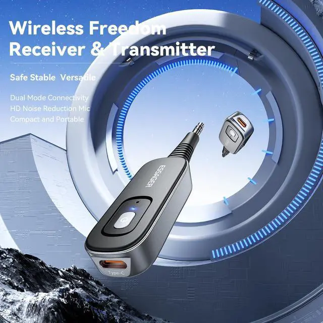 Alt view image 3 of 6 - Bluetooth Receiver for Car Noise Cancelling 3.5mm AUX Bluetooth Car Adapter Wireless Audio Receiver Transmitter for Home Stereo/Wired Headphones Airplane Gray