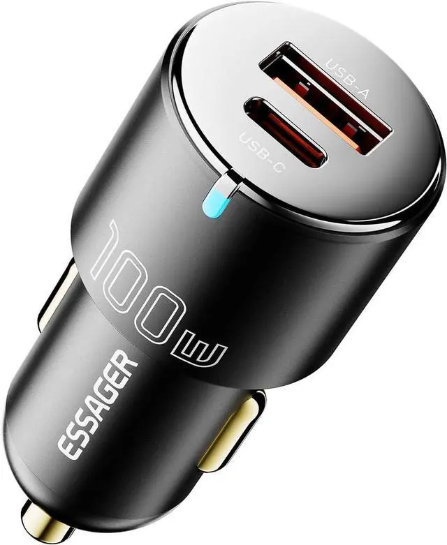 Main image of 100W USB C Car Charger, 2-Port USB-C & USB-A Fast Charging Cigarette Lighter Adapter PD3.0/PPS/QC3.0 All Metal Type C Car Charger for iPhone 16/15/14/13 Pro Max,  Galaxy, iPad, MacBook